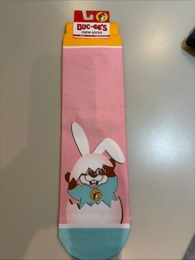 Buc-ee's Pink Bunny Crew Socks with Yellow Cuff